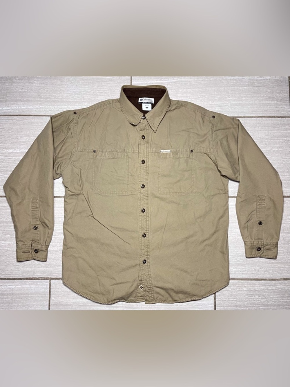 Columbia Jacket Mens Medium Beige Fleece Lined Shirt Jacket Outdoors Casual
